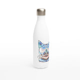 House of Bitey (tm) Neon Cat with Sunglasses - White 17oz Stainless Steel Water Bottle