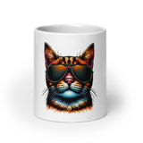 House of Bitey Bubba Bitey (tm) Cat with aviator sunglasses white glossy mug