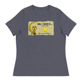 Yes, morning...I see you. Now Go Away. Thank you - Green cat, red ball & sun - Bubba Bitey - Women's Relaxed T-Shirt