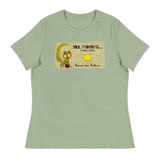 Yes, morning...I see you. Now Go Away. Thank you - Green cat, red ball & sun - Bubba Bitey - Women's Relaxed T-Shirt
